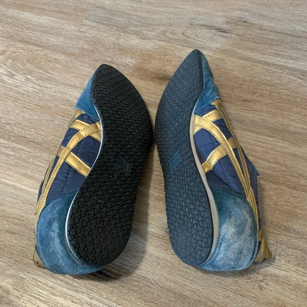 Onitsuka Tiger Serrano Navy Blue Gold Suede Sneakers D109L Mens 6.5 Womens 8